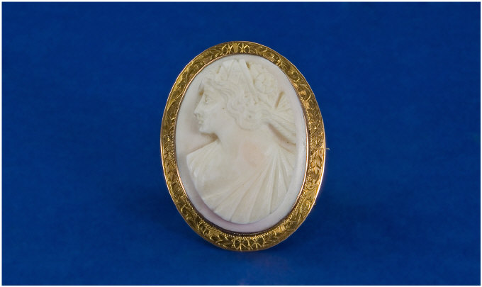 Appraisal: ct Gold Framed Pink Coral Cameo Profile Of a Lady