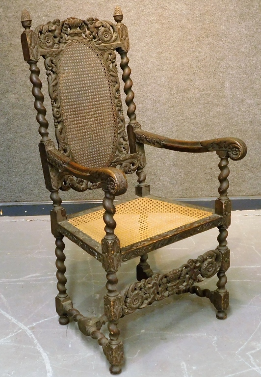 Appraisal: CONTINENTAL BAROQUE CARVED WOOD CANE CHAIR Europe th CenturyOrnately carved