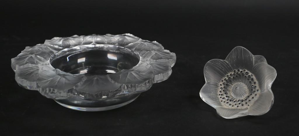 Appraisal: pieces signed Lalique France crystal Anemone flower paperweight signed on