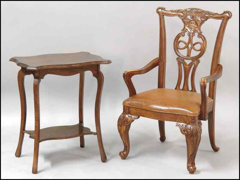 Appraisal: CARVED MAHOGANY OPEN ARM CHAIR Together with an english oak