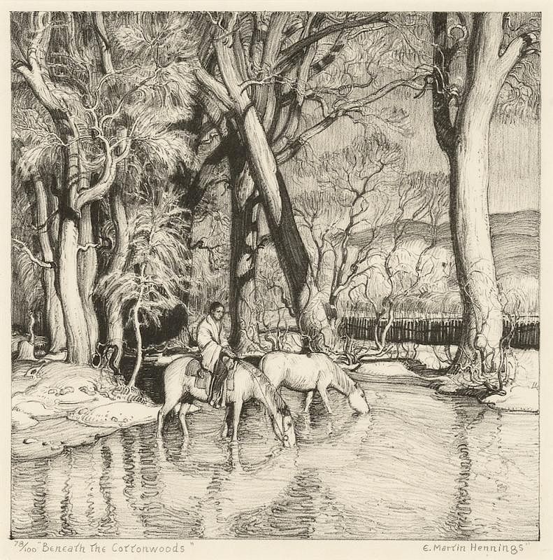 Appraisal: E Martin Hennings - Beneath the Cottonwoods Pair E Martin