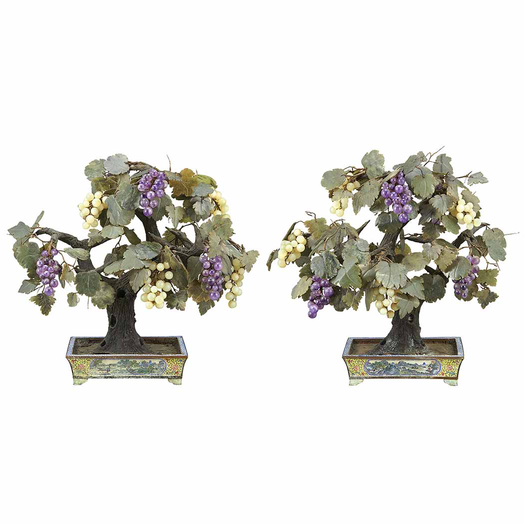 Appraisal: Pair of Chinese Jade and Hardstone Grapevines Late th early