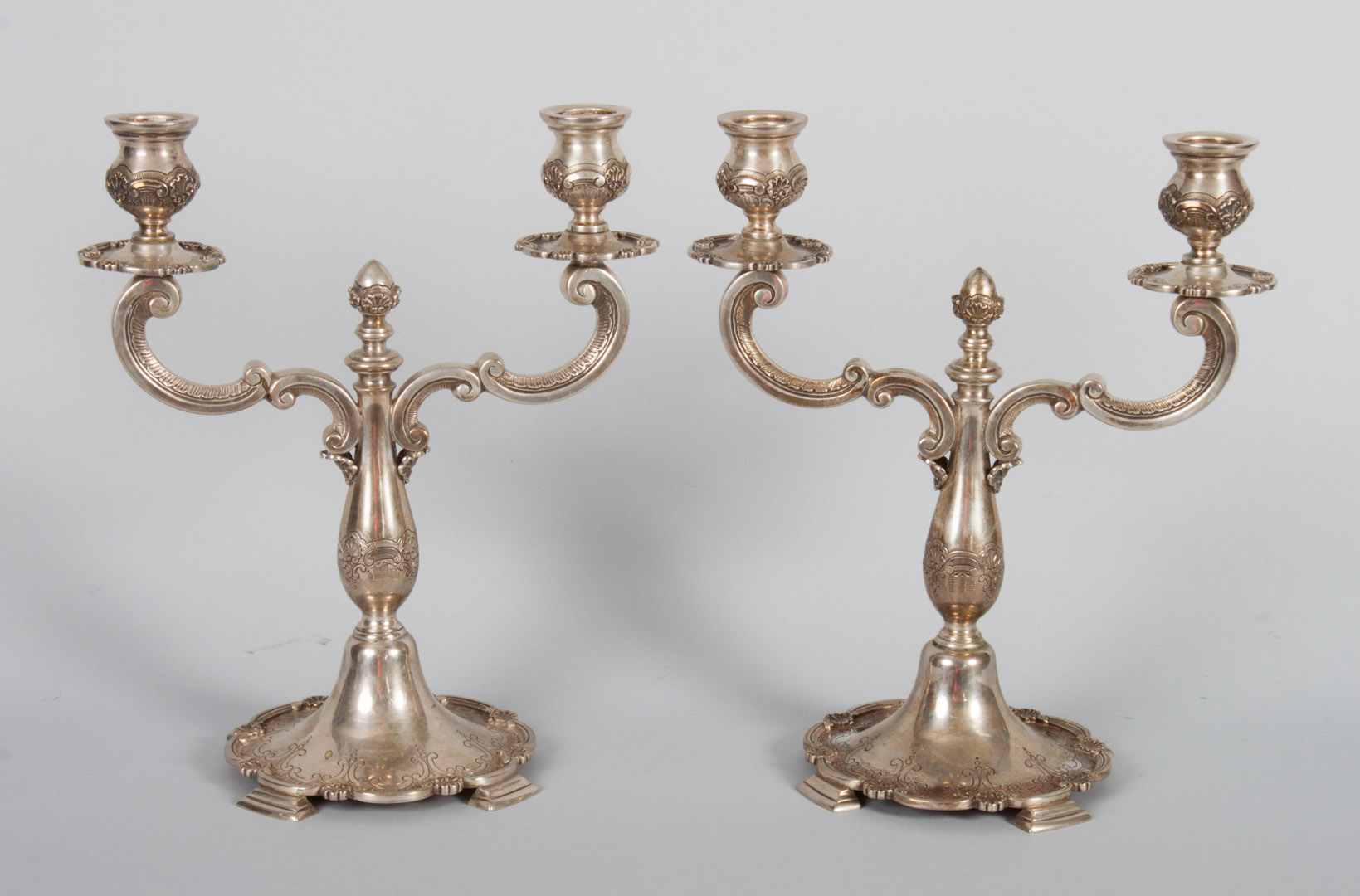 Appraisal: Pair of Portuguese silver two-light candelabra possibly Lisbon after in