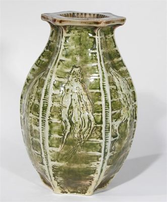 Appraisal: A Martin Brothers stoneware gourd vase each side with pushed