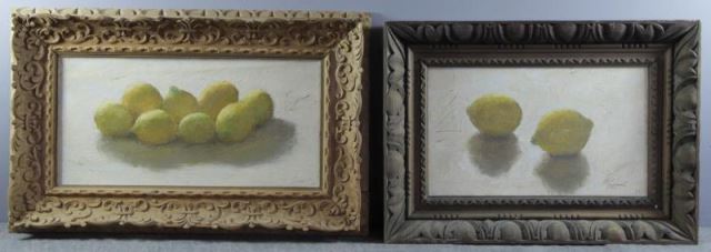 Appraisal: SARGENT Richard Acrylic on Canvas Lemon StillLifes in Hand Carved