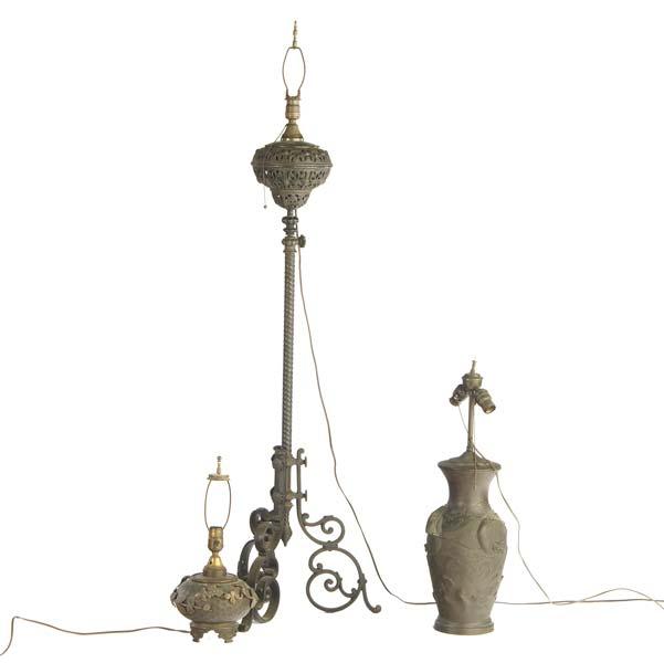 Appraisal: LAMPS Group of three wrought iron piano lamp Japanese bronze