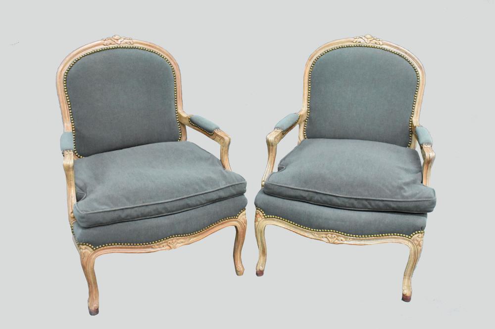 Appraisal: PAIR OF LOUIS XV STYLE WALNUT FAUTEUILS A LA REINEThe