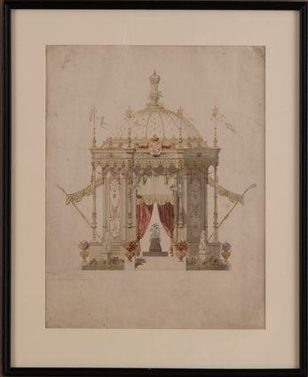 Appraisal: FRENCH SCHOOL TH C GARDEN PAVILION Watercolor model with pencil