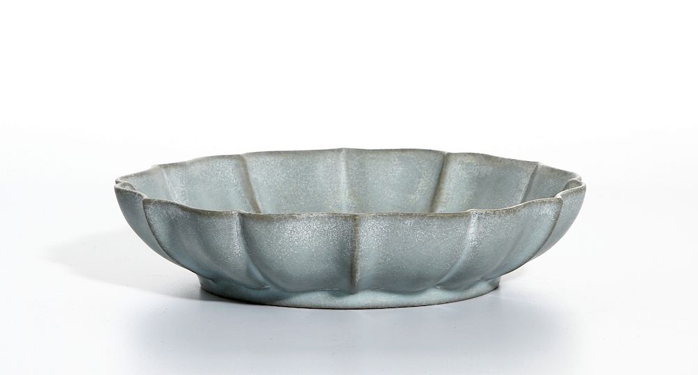 Appraisal: Longchuan Celadon Guan-Type Lotus-Petal Dish Of gently rounded sides rising