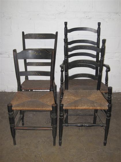 Appraisal: Group of Provincial painted and ebonized rush seated chairsComprising a