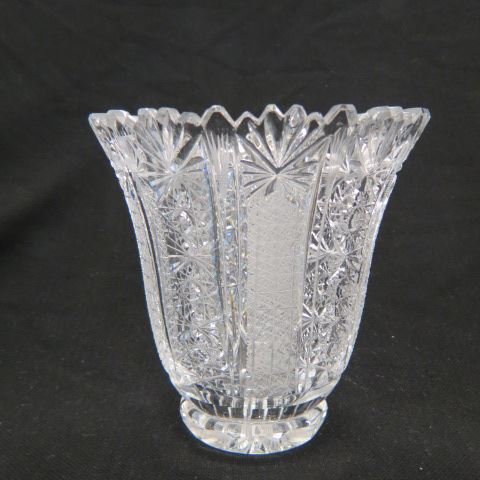 Appraisal: Cut Crystal Vase alternating frosted clear panels excellent