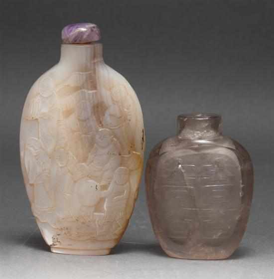 Appraisal: Chinese carved mother-of-pearl snuff bottle and a Chinese carved rock