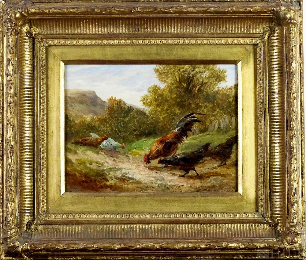 Appraisal: George Hickin - English Chickens Painting George Arthur Hickin Great