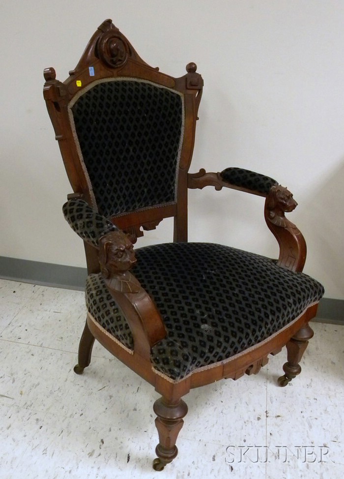 Appraisal: Victorian Renaissance Revival Upholstered Carved Walnut Parlor Armchair