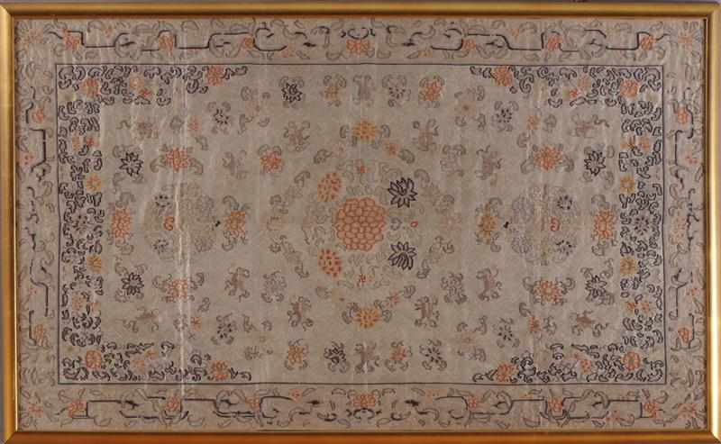 Appraisal: CHINESE SILKWORK EMBROIDERED TWO-PIECE PANEL The horizontal field worked with