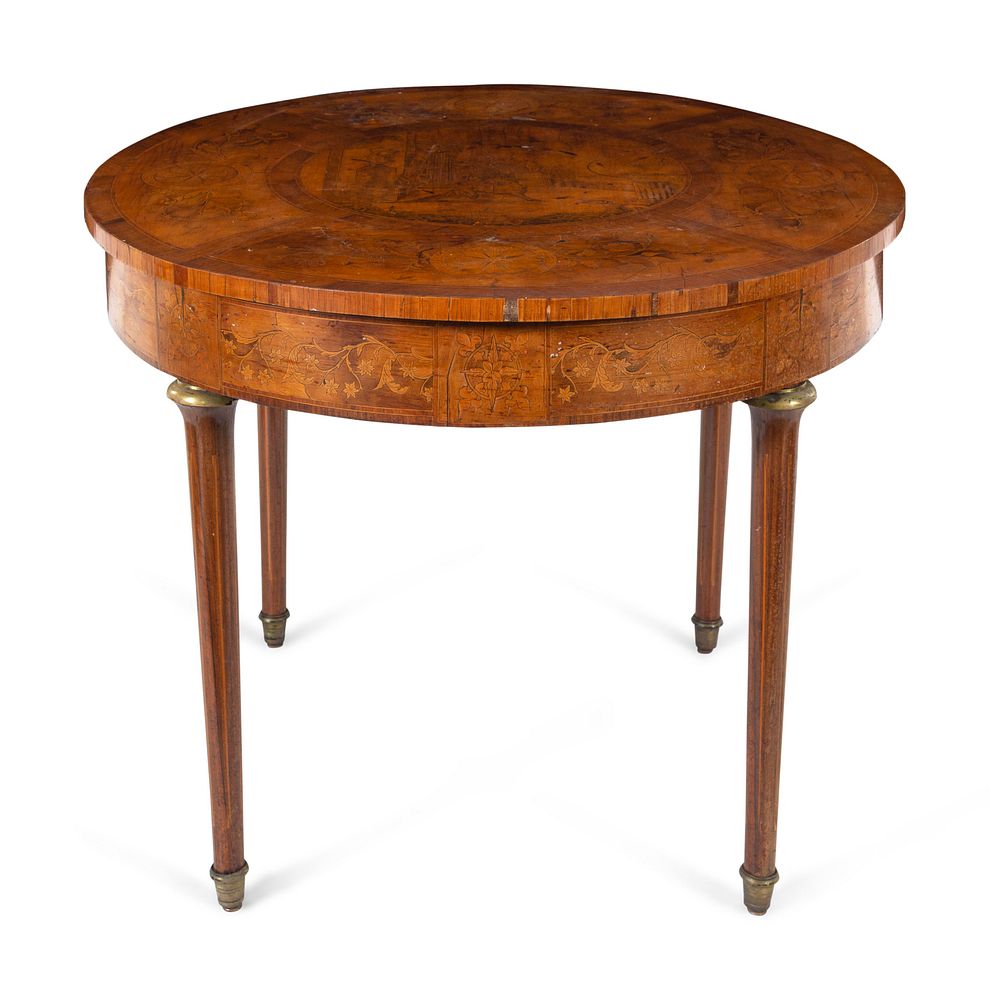 Appraisal: A Continental Marquetry Decorated Center Table A Continental Marquetry Decorated