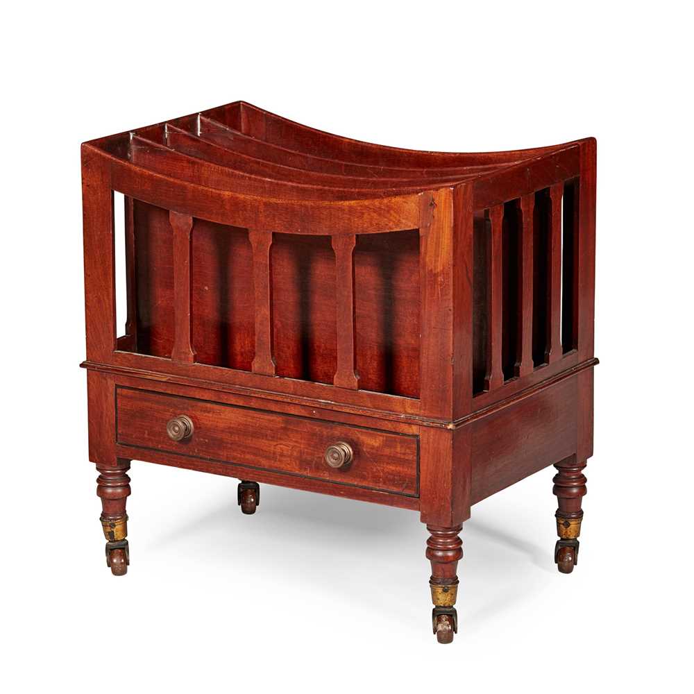 Appraisal: LATE GEORGE III MAHOGANY CANTERBURY LATE TH CENTURY with four