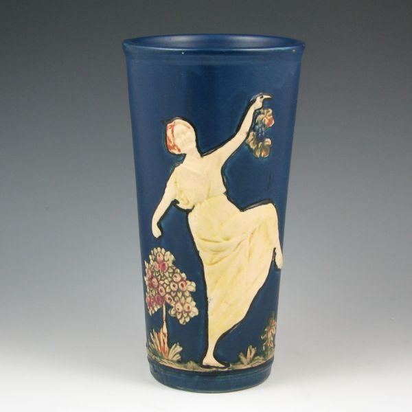 Appraisal: Weller Decorated Blue Ware vase with a dancing woman Marked