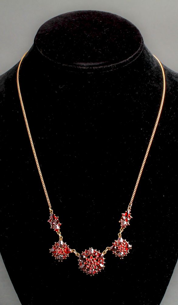 Appraisal: Sliver w Garnets on a K Gold Chain Necklace Sliver