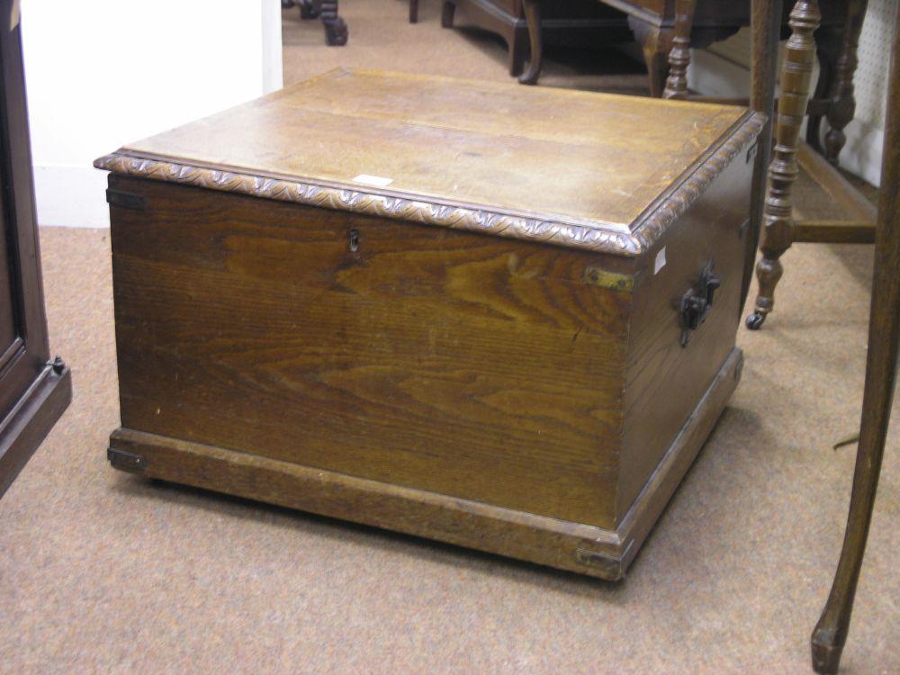 Appraisal: A th century brass mounted oak box hinged cover with