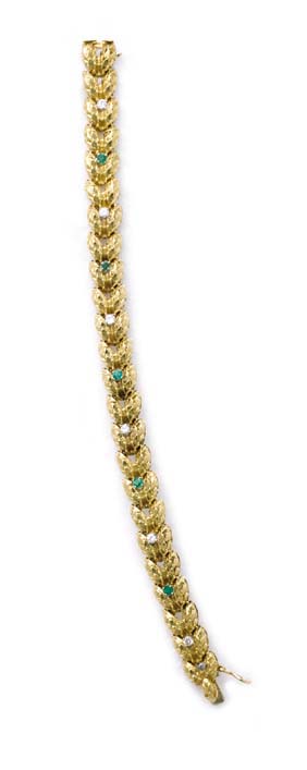 Appraisal: GOLD EMERALD AND DIAMOND BRACELET K yellow gold emerald and