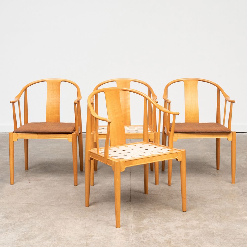 Appraisal: Hans J Wegner Four Cherry 'Chinese' Chairs With labels two