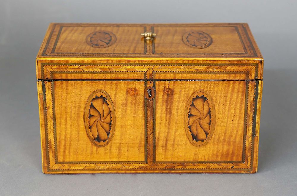 Appraisal: English Regency Satinwood Double Compartment Inlaid Tea Caddy th Century