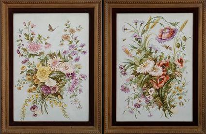 Appraisal: PAIR OF PAINTED PORCELAIN PLAQUES Each with a butterfly amidst