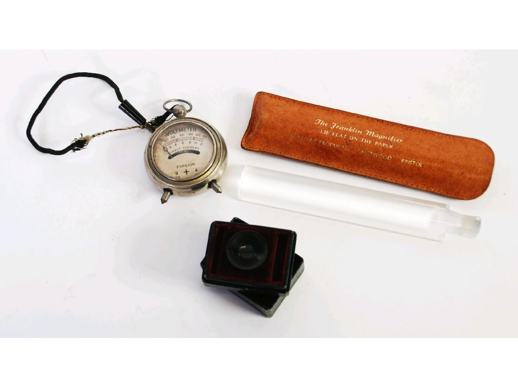 Appraisal: GLEW'S SCINTILLOSCOPE LENS BOXED VOLTMETER AND A 'FRANKLIN MAGNIFIER '