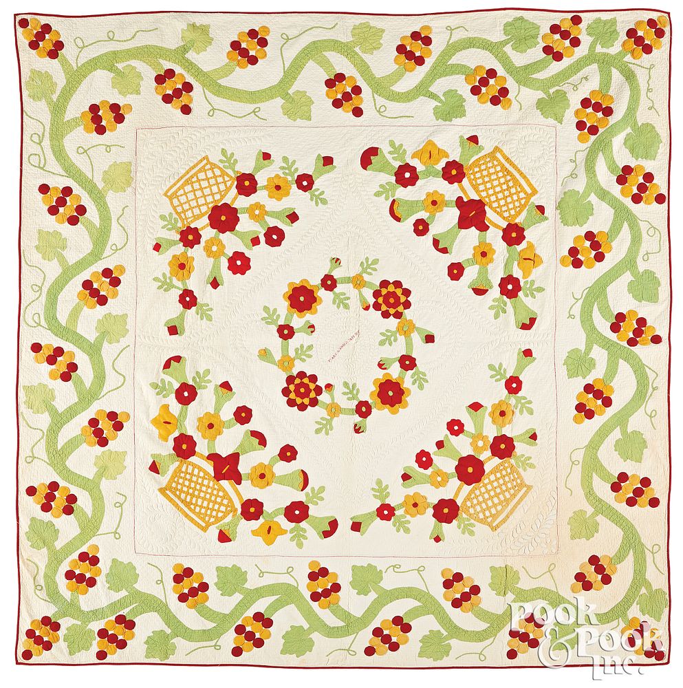 Appraisal: Appliqu trapunto quilt Appliqu trapunto quilt inscribed Mary A Amick