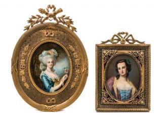 Appraisal: Two Continental Portrait Miniatures Larger example x inches Two Continental