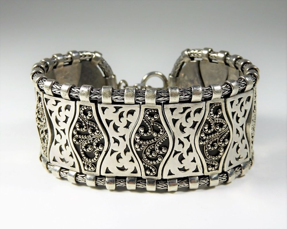 Appraisal: FINE Arabesque Moorish Sterling Silver Bracelet Europe th Century Finely