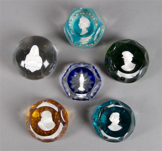 Appraisal: A Collection of Six Sulfide Paperweights Diameter inches