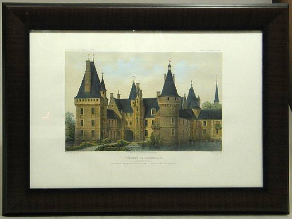 Appraisal: A set of six French framed hand colored chateau prints