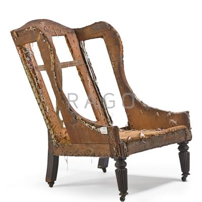 Appraisal: NEW YORK WING CHAIR FRAME Mahogany and mixed woods with