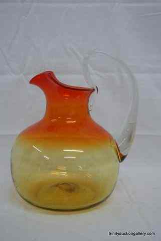 Appraisal: Vintage Blown Orange Amberina Glass PitcherFrom the 's to 's