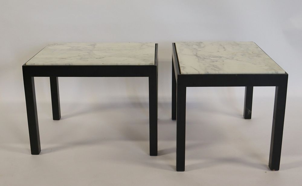 Appraisal: Midcentury Pair Of Harvey Prober Ebonised And Marbletop Tables From