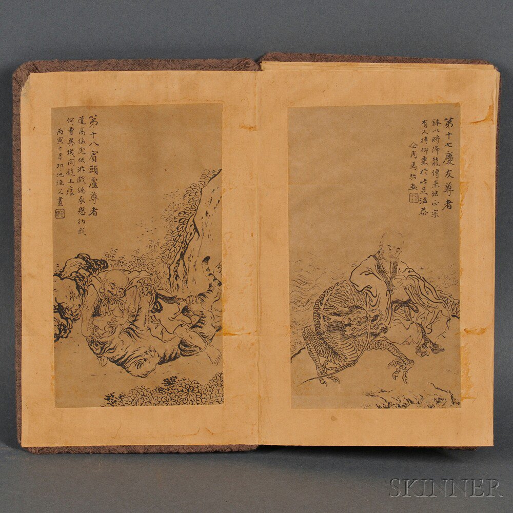 Appraisal: Woodblock Print Album Depicting Eighteen Luohans China bound in the