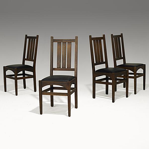 Appraisal: HARVEY ELLISGUSTAV STICKLEYSet of four dining chairs with leather seats