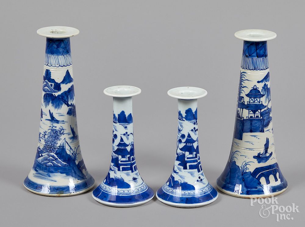 Appraisal: Chinese export porcelain Canton candlesticks Two pairs of Chinese export