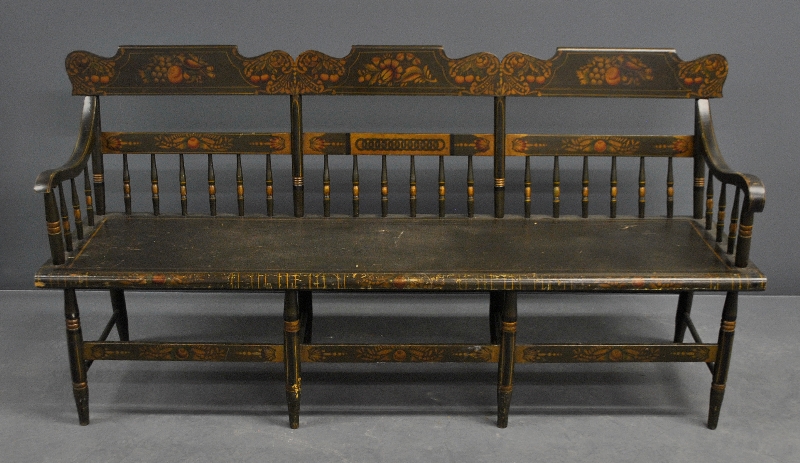 Appraisal: - Pennsylvania half-spindle plank bottom settee c probably Mifflin or