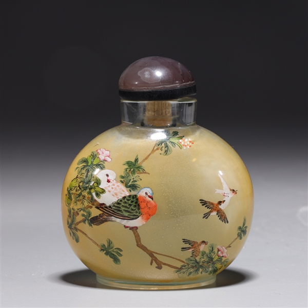 Appraisal: Chinese reverse glass painted snuff bottle with birds and flowers