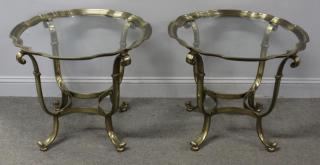 Appraisal: Pair of Quality Polished Brass and Glass Tables A nice