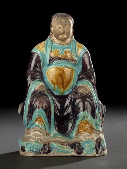 Appraisal: Chinese Partial-Glazed Figure of a Seated Dignitary Ming Dynasty -