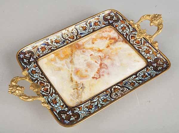 Appraisal: A French Onyx and Champlev Two-Handled Rectangular Footed Tray early