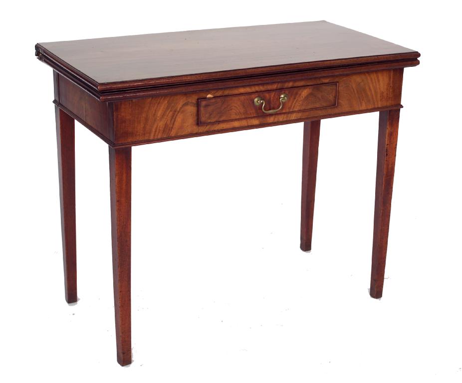 Appraisal: GEORGE III MAHOGANY FOLDOVER TEA TABLE LATE th CENTURY the