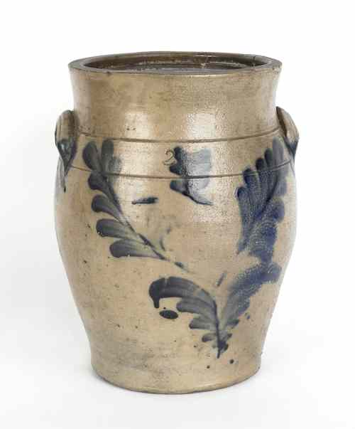 Appraisal: Pennsylvania stoneware crock attributed to Remmey th c with double-sided