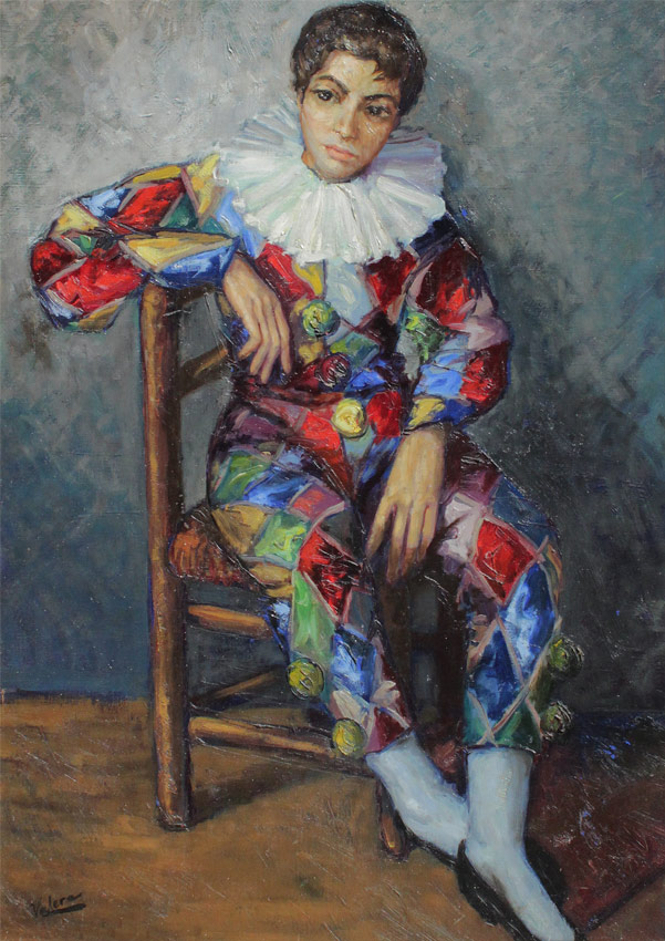 Appraisal: VERY GOOD PAINTING OF A HARLEQUIN SIGNED VALERA Oil Board