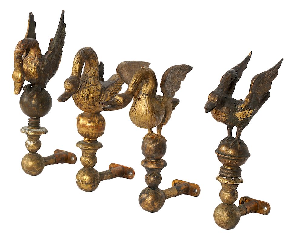 Appraisal: Italian Early th C Carved Gilt Swan Sconces Italian carved