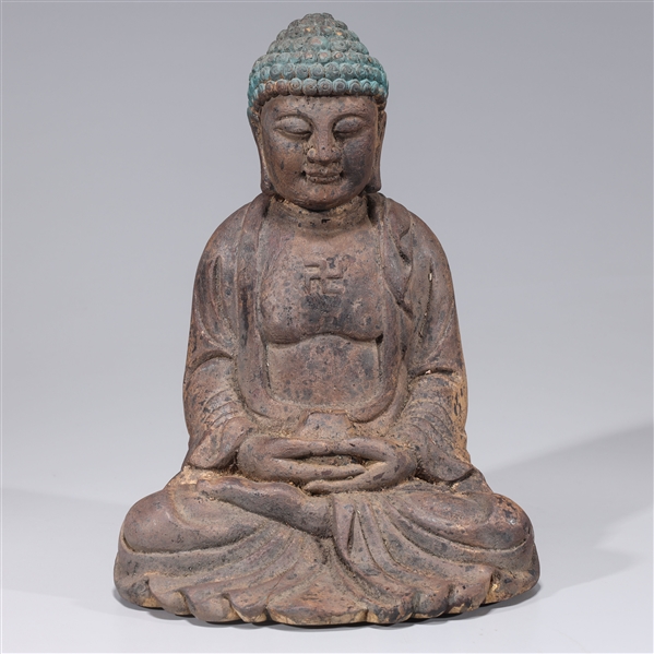 Appraisal: Chinese wooden Buddha statue with gilt ware some damage some